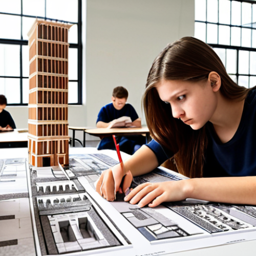 Home 7 **Architectural Education:** Students studying architectural design, building technology, urban planning, and architectural law. Focused and diligent, achieving good grades.
