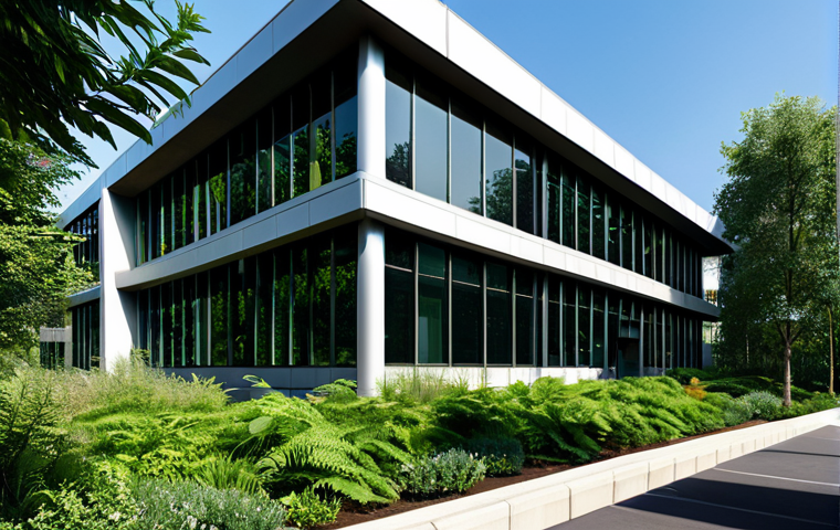 **

"A modern office building with large windows showcasing the play of light and shadow, surrounded by lush greenery, safe for work, appropriate content, fully clothed, professional architecture photography, perfect anatomy, correct proportions, natural light, sustainable design, environmentally friendly, modest design."

**