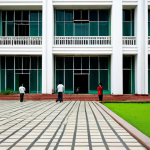 Dhaka Art Institute**

"Dhaka Art Institute, Bangladesh, unique architectural style reflecting culture, fully clothed people admiring the building, daytime, safe for work, appropriate content, professional architecture photography, perfect anatomy, natural proportions, modest clothing, professional."

**
