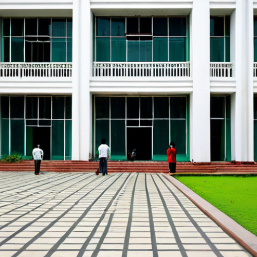 Dhaka Art Institute**

"Dhaka Art Institute, Bangladesh, unique architectural style reflecting culture, fully clothed people admiring the building, daytime, safe for work, appropriate content, professional architecture photography, perfect anatomy, natural proportions, modest clothing, professional."

**