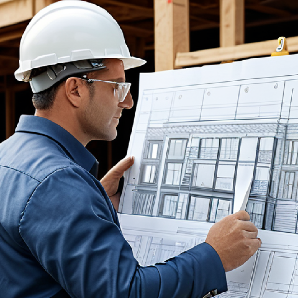 건축 실무에서 협상 전략 배우기 - "A confident construction project manager, fully clothed in professional attire, reviewing blueprint...