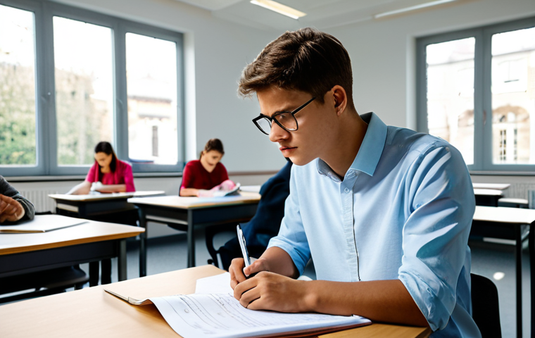 건축 실기 시험 후 복기하기 - **Subject:** An architecture student reviewing an exam paper.
**Description:** A fully clothed a...