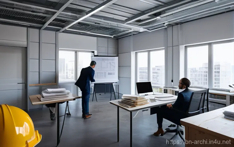 건축 프로젝트 협상 스킬 - **Prompt 1: "A diverse team of architects, engineers, and contractors engaged in an intensive discus...