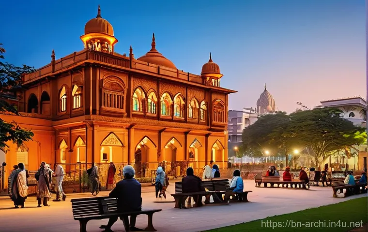 건축 설계와 지역 사회의 상호작용 - **Prompt:** A bustling street scene in a South Asian city, showcasing a blend of architectural style...