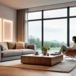 건축 설계에서 최신 기술 적용하기 - **Prompt:** "A family of three (father, mother, and a child about 7 years old) enjoying a relaxed ev...