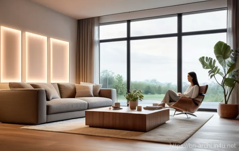 건축 설계에서 최신 기술 적용하기 - **Prompt:** "A family of three (father, mother, and a child about 7 years old) enjoying a relaxed ev...