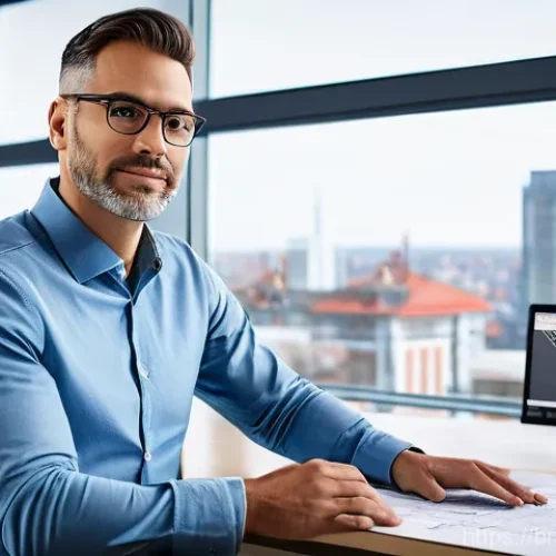 Home 21 건축 실무에서 꼭 알아야 할 기술 - **Professional Architect Utilizing Advanced BIM Software:**
A highly detailed, realistic image o...