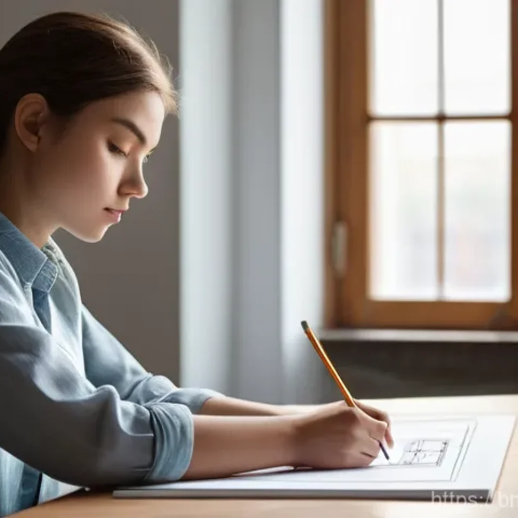 건축 실기 시험에서 실수 줄이는 법 - **Prompt 1: Focused Architectural Student at the Drawing Board**
"A young adult female architect...