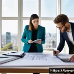 건축가가 처음 맡는 프로젝트에서 유의할 점 - **A Collaborative Vision Meeting:** A bright, modern architectural studio office with large windows ...