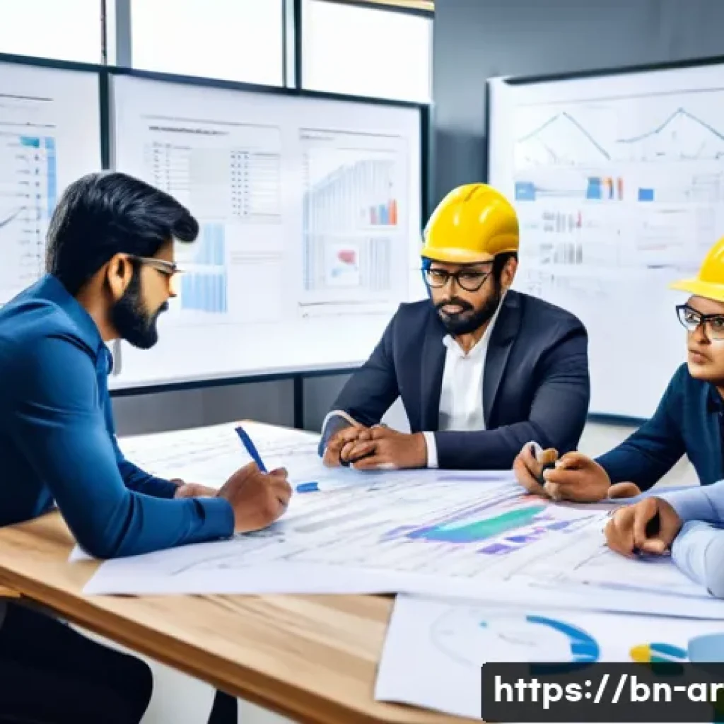 건축 프로젝트 성공을 위한 체크리스트 - A detailed construction project planning scene showing a diverse Bengali engineering team gathered a...