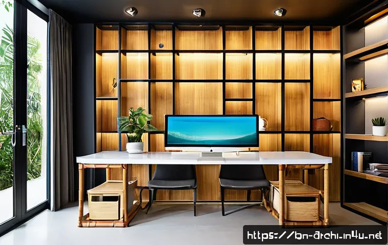 건축 설계의 세부 요소와 디테일링 - A modern small office interior showcasing precise architectural details with an emphasis on subtle c...