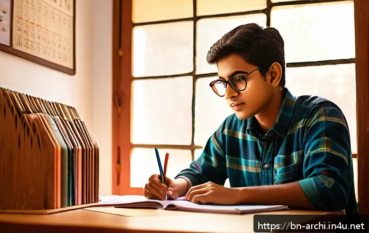 건축 실기 시험에서 자주 묻는 질문 정리 - A focused Bengali student sitting at a wooden desk in a cozy study room, surrounded by neatly organi...