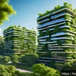 Home 19 건축 설계에서의 창의적 프로세스 연구 - A futuristic smart cityscape blending nature and technology, featuring eco-friendly buildings with s...